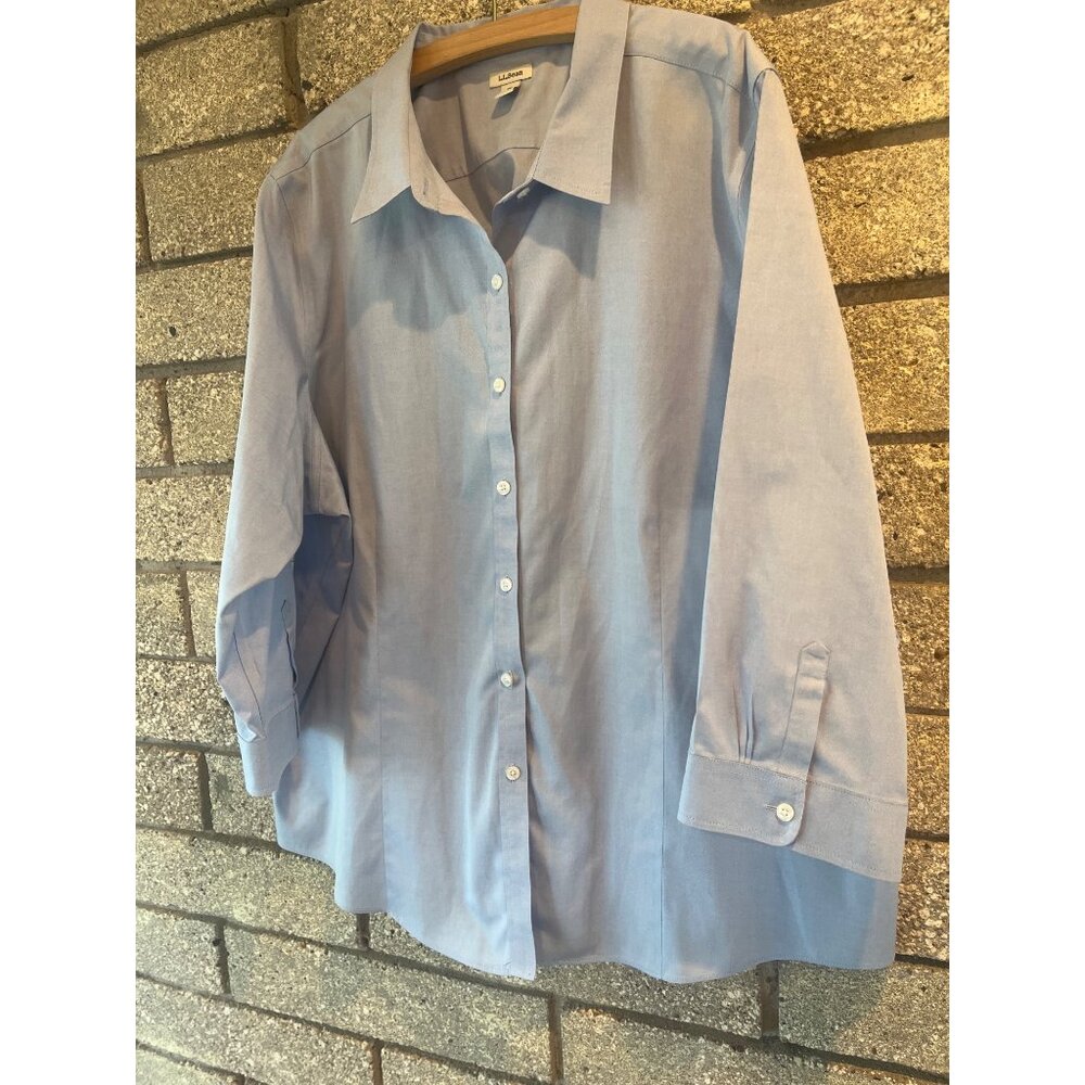 L.L. Bean Womens Light Blue Button-Up Shirt 3/4 Sleeve Classic Fit 3X Cotton